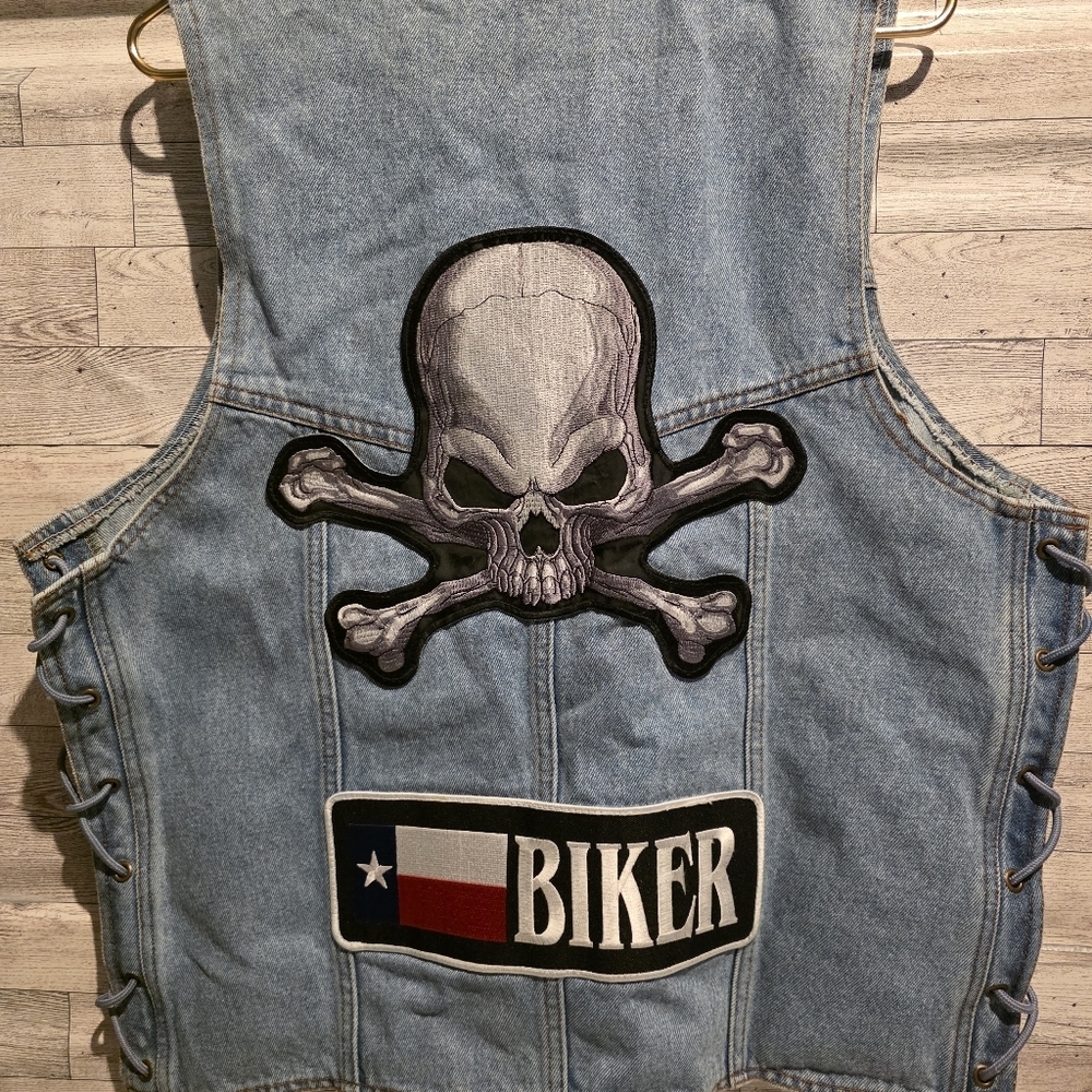 Vintage Denim Skull Patch Vest - Light Blue - Picture 3 of 3